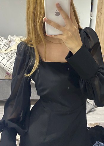 Şeffaf Uzun Kollu Siyah Straplez Bluz - Görsel 2