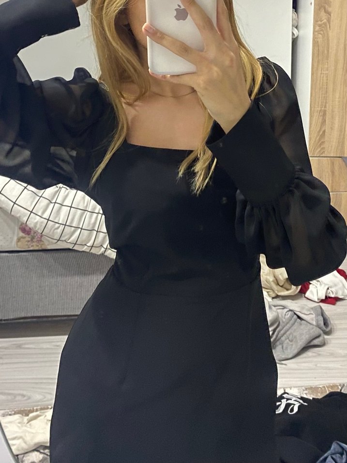 Şeffaf Uzun Kollu Siyah Straplez Bluz - Görsel 4