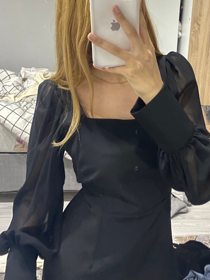 Şeffaf Uzun Kollu Siyah Straplez Bluz - Görsel 2