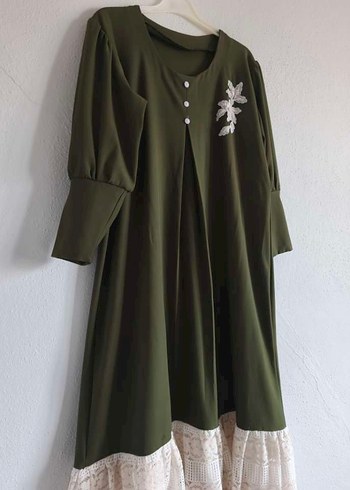 Dantel Detaylı Haki Bohem Uzun Elbise - Görsel 3