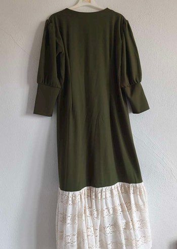 Dantel Detaylı Haki Bohem Uzun Elbise - Görsel 2