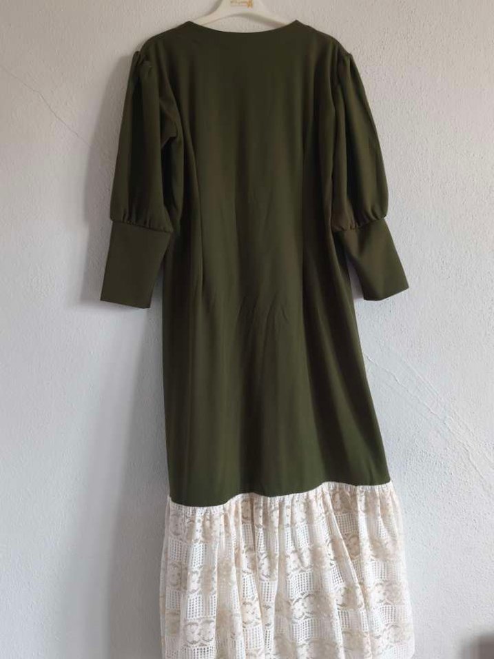 Dantel Detaylı Haki Bohem Uzun Elbise - Görsel 2