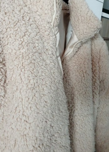 Bej Midi Kadın Peluş Kaban - Görsel 4