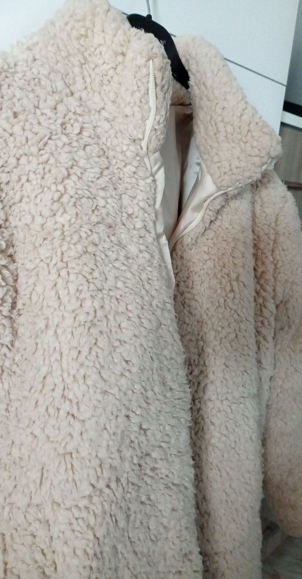 Bej Midi Kadın Peluş Kaban - Görsel 4