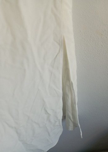 Beyaz Keten Uzun Askılı Elbise - Görsel 5