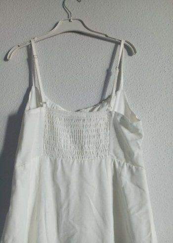 Beyaz Keten Uzun Askılı Elbise - Görsel 4