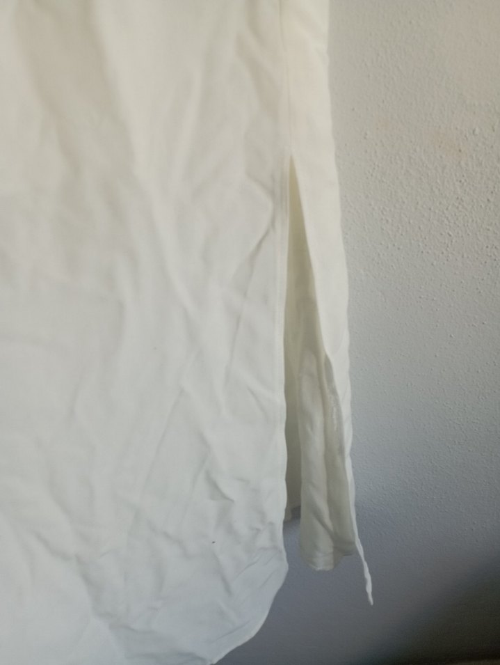 Beyaz Keten Uzun Askılı Elbise - Görsel 5