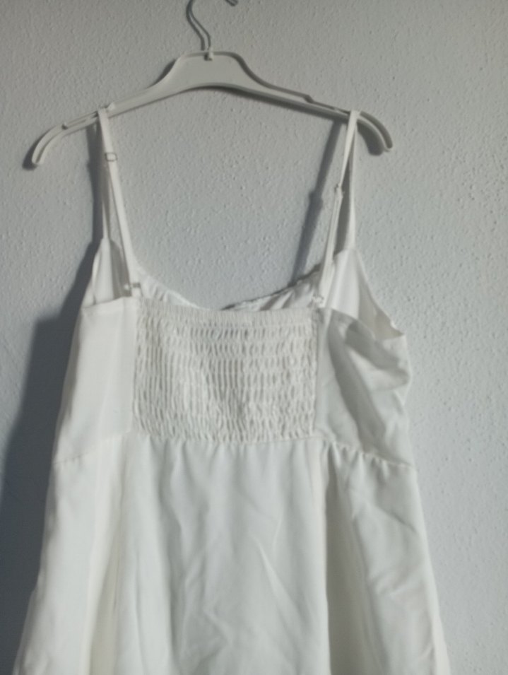 Beyaz Keten Uzun Askılı Elbise - Görsel 4