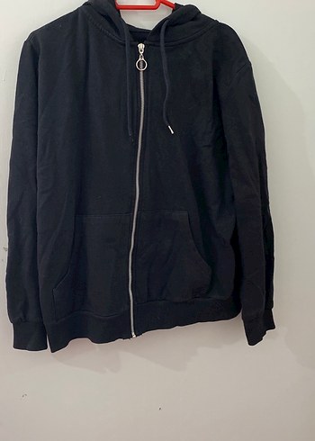 Defacto Siyah Kapusonlu Fermuarli Sweatshirt