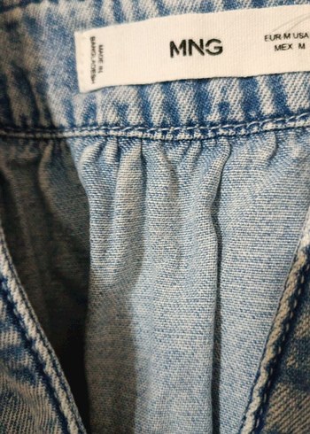 Mavi V Yakalı Denim Kadın Gömlek - Görsel 3