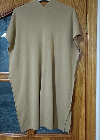 V Yaka Bej Rahat Kesim Triko Elbise - Görsel 2