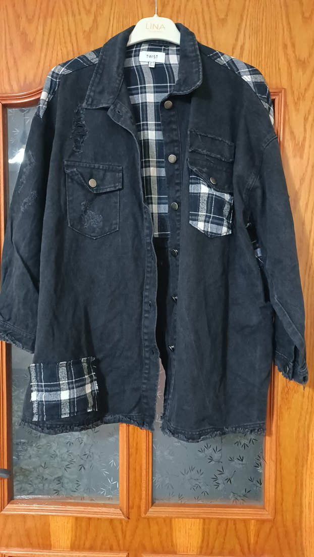 Düğmeli Siyah Oversize Denim Ceket - Görsel 3