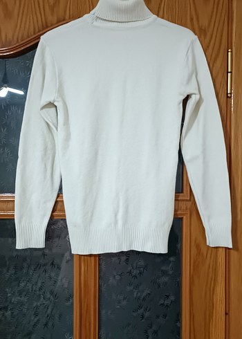 Beyaz Kadın Boğazlı Triko Kazak - Görsel 2