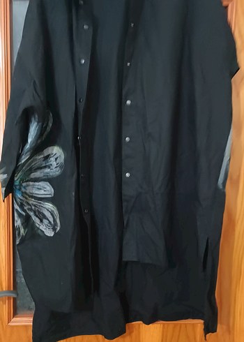 Uzun Siyah Batik Desenli Hamile Tuniği - Görsel 2