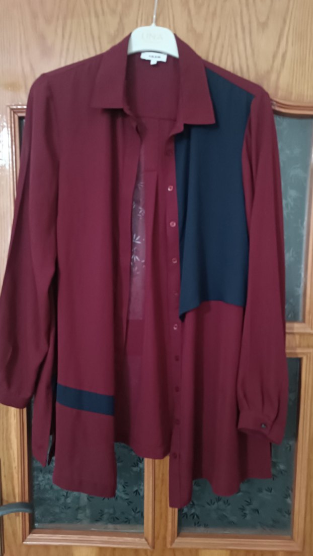 Bordo Siyah Uzun Kollu Midi Kadın Gömlek - Görsel 2