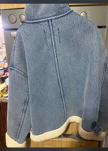 Peluş Detaylı Mavi Denim Kadın zara mont - Görsel 7