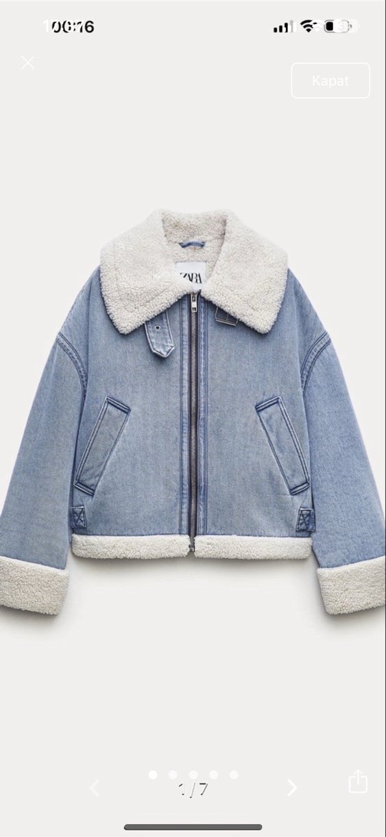 Peluş Detaylı Mavi Denim Kadın zara mont - Görsel 2