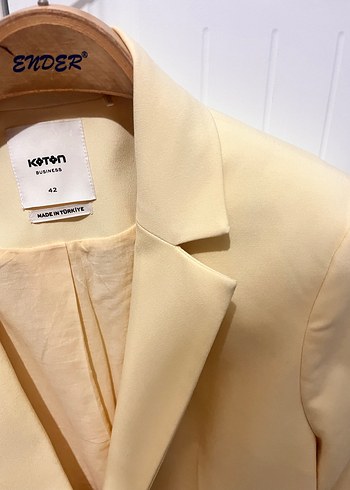 Sarı Kadın Düğmeli Midi Blazer Ceket - Görsel 3