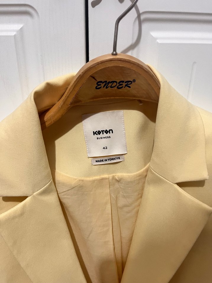 Sarı Kadın Düğmeli Midi Blazer Ceket - Görsel 2