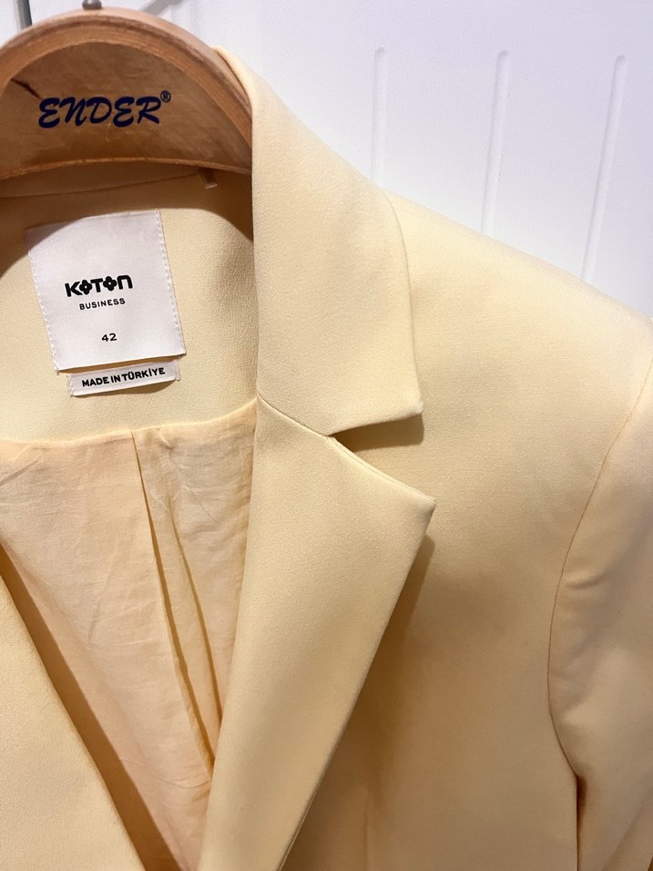 Sarı Kadın Düğmeli Midi Blazer Ceket - Görsel 3