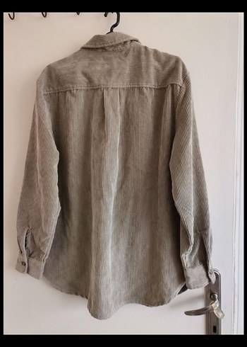 Bej Kadın Kadife Uzun Kollu Gömlek - Görsel 5