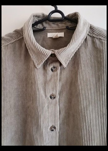 Bej Kadın Kadife Uzun Kollu Gömlek - Görsel 2