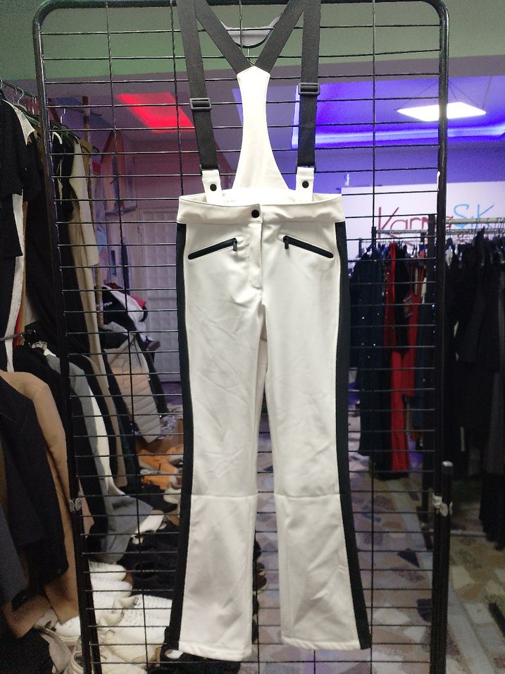 Beyaz Siyah Şeritli Askılı Kadın kar Tulumu - Görsel 2