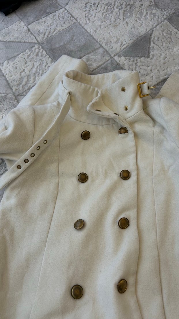 Mango Düğmeli Beyaz Midi Trençkot - Görsel 5