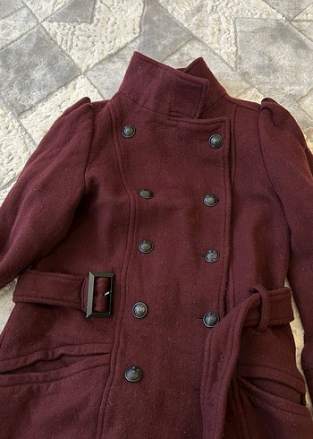 Mango Bordo Midi Kemerli Kadın Kaban - Görsel 5