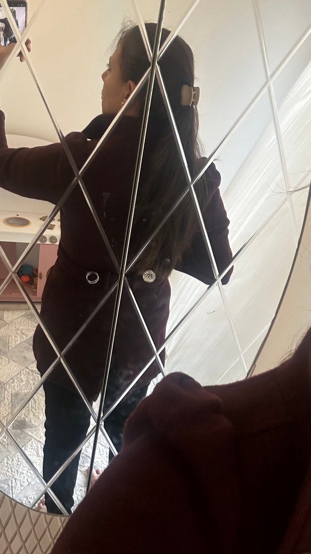 Mango Bordo Midi Kemerli Kadın Kaban - Görsel 2