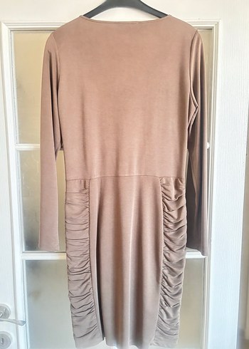 Açık kahve  Drapeli Kadın Elbise - Görsel 3