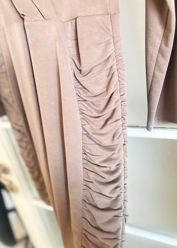 Açık kahve  Drapeli Kadın Elbise - Görsel 5