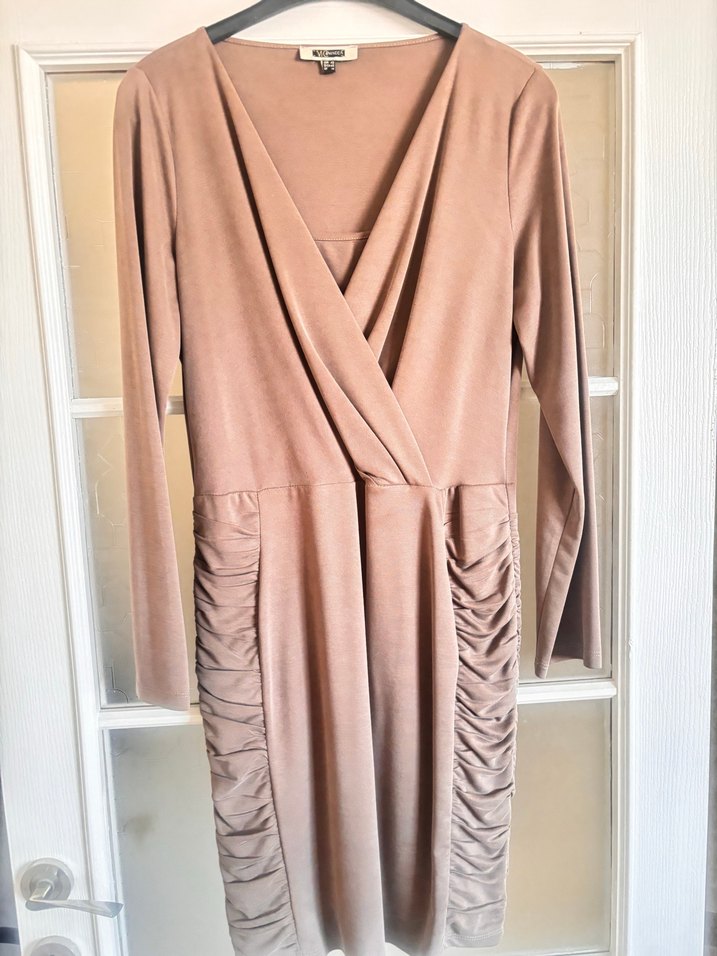 Açık kahve  Drapeli Kadın Elbise - Görsel 2