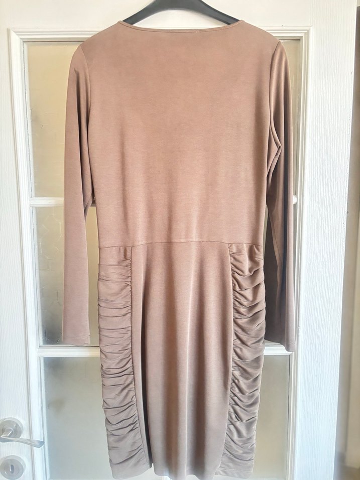 Açık kahve  Drapeli Kadın Elbise - Görsel 3