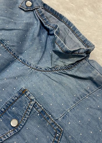 s Beden mavi Renk Düğmeli Kısa Kollu Denim Kadın Gömlek