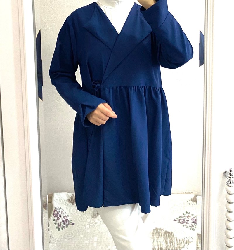 Lacivert Uzun Kollu Kadın kimono - Görsel 2