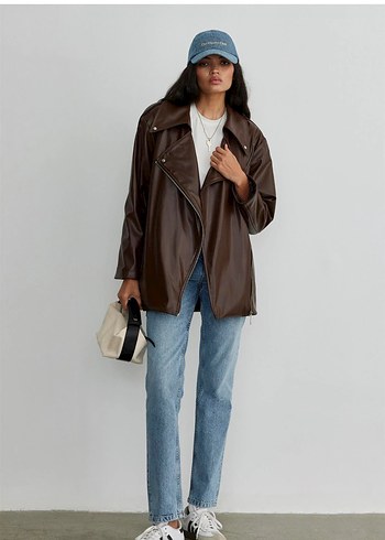 Suud Kemerli Kahverengi Deri Kadın Ceket - Görsel 2