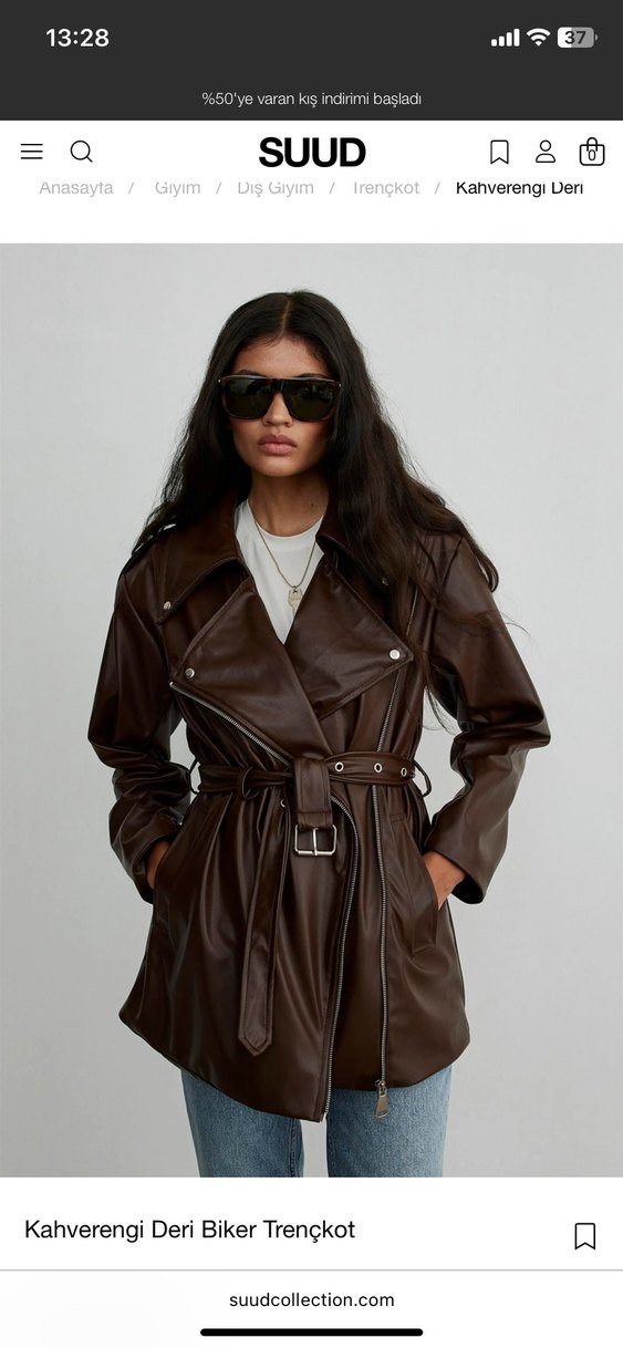 Suud Kemerli Kahverengi Deri Kadın Ceket - Görsel 4