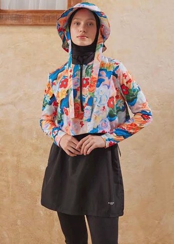 Manuka tesettür mayomKadın Çok Renkli Bağlama Desenli Uzun Kollu - Görsel 2