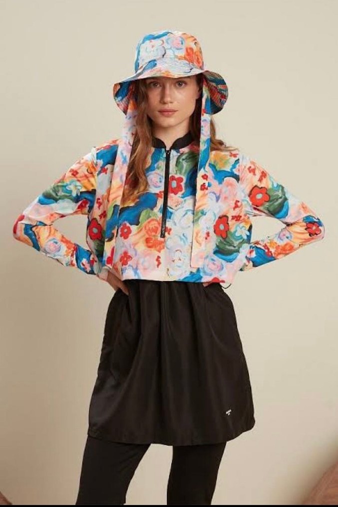 Manuka tesettür mayomKadın Çok Renkli Bağlama Desenli Uzun Kollu - Görsel 4