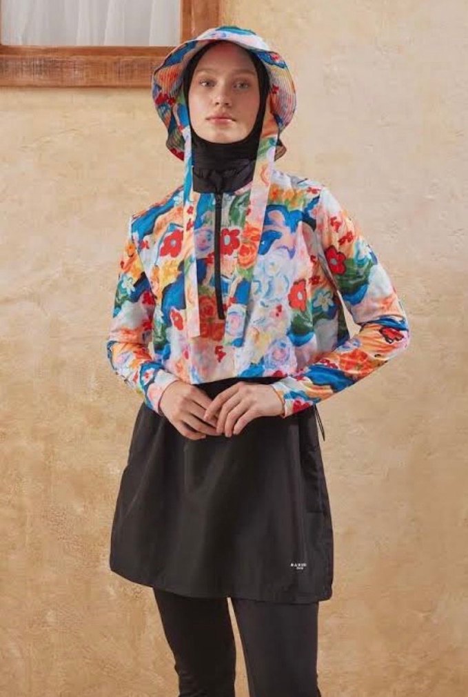 Manuka tesettür mayomKadın Çok Renkli Bağlama Desenli Uzun Kollu - Görsel 2