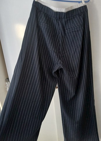 Lacivert Çizgili Keten Pilili Pantolon - Görsel 3