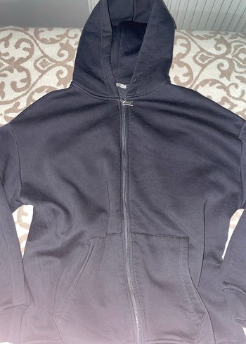 Gri Kapüşonlu Fermuarlı Sweatshirt