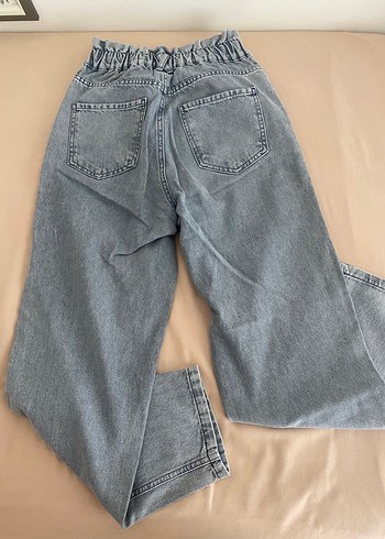 34 Beden Gri Bol Kesim Kot Pantolon