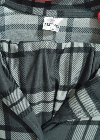 Gri Kareli Kadın Düğmeli Pijama Takımı - Görsel 2