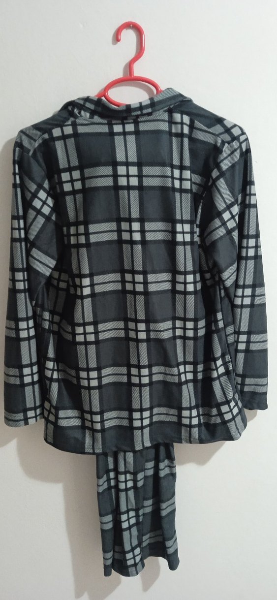 Gri Kareli Kadın Düğmeli Pijama Takımı - Görsel 3