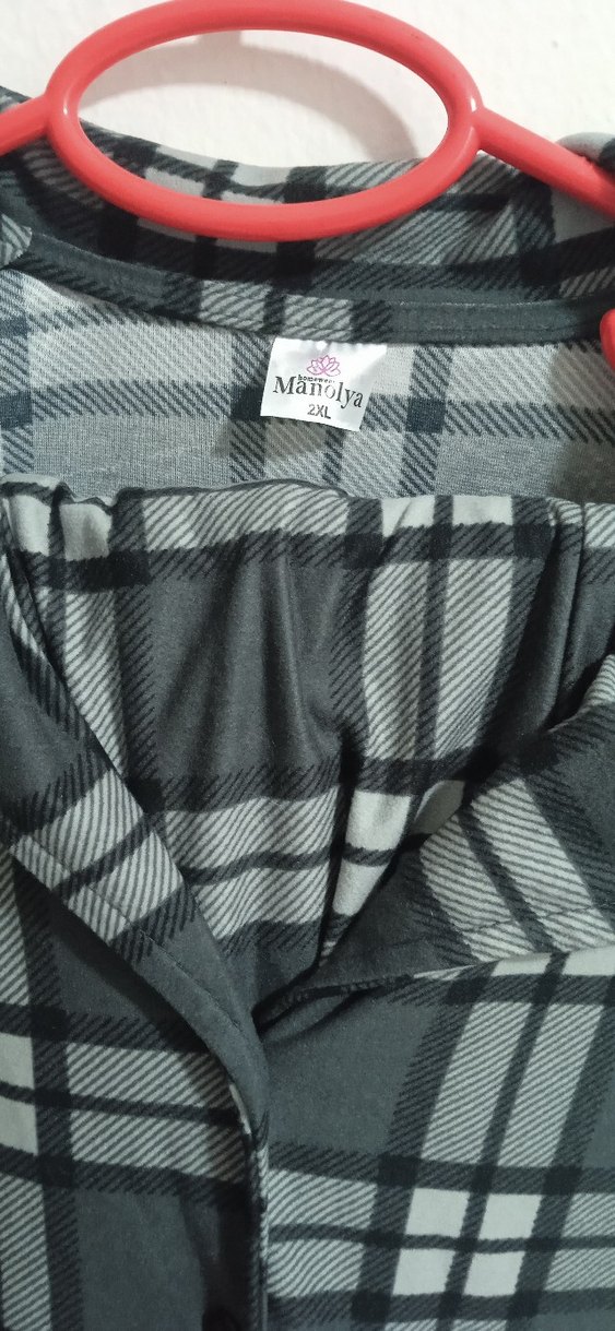 Gri Kareli Kadın Düğmeli Pijama Takımı - Görsel 2