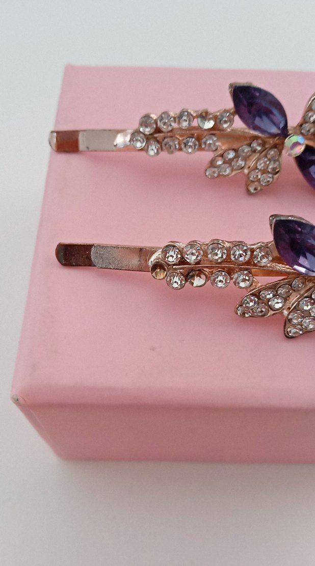 Mor Taşlı Sacha marka Parlak Saç Tokası Çifti - Görsel 3