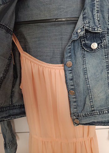 Düğmeli, Salaş Kesim Pembe Denim Ceket