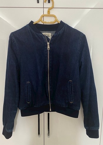 Fermuarlı Koyu Mavi Denim Ceket
